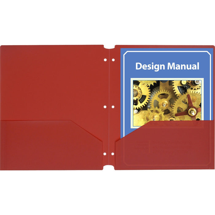 C-Line Products Two-Pocket Heavyweight Poly Portfolio Folder with Three-Hole Punch, Red, 25/BX