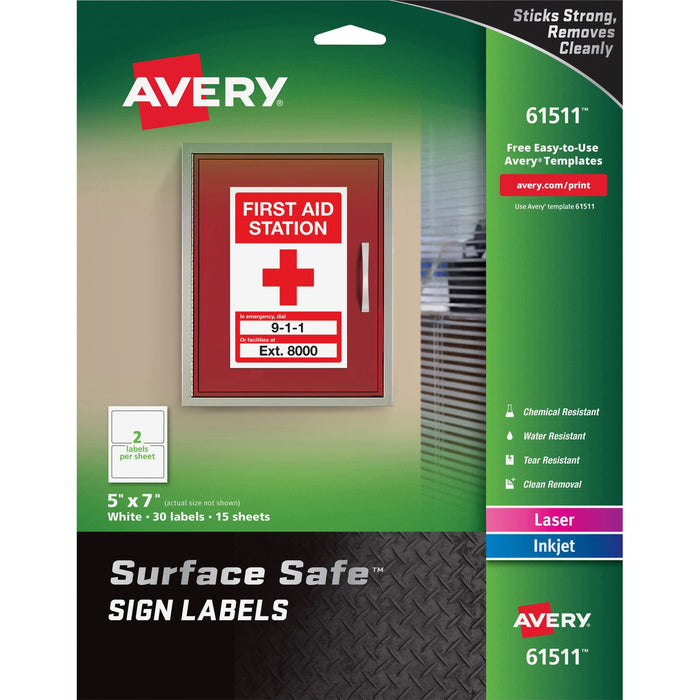 Avery® 5"x7" Removable Label Safety Signs