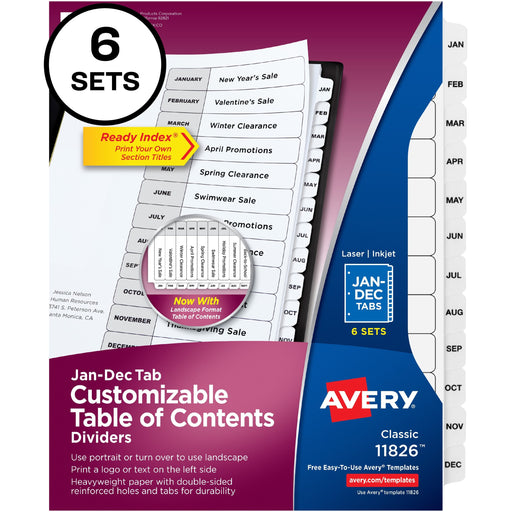 Avery® Monthly Tab Table of Contents Dividers