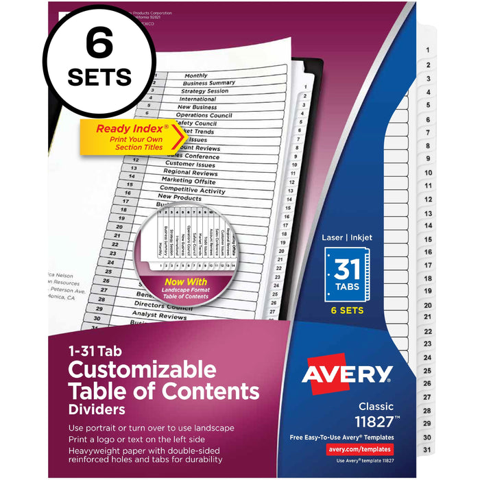 Avery® 1-31 Custom Table of Contents Dividers