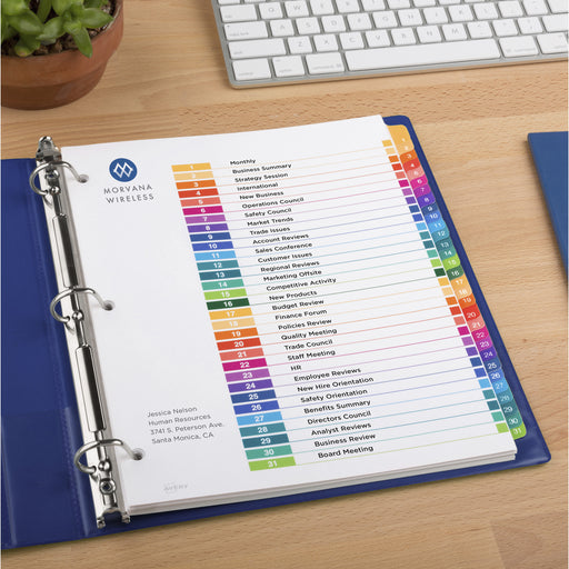 Avery® Ready Index 31 Tab Dividers, Customizable TOC, 6 Sets