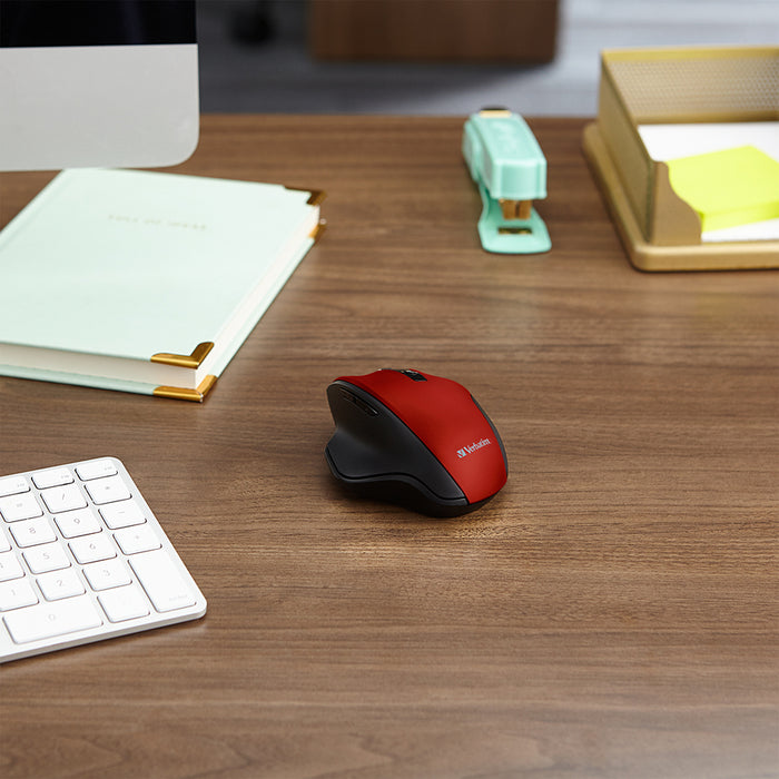 Verbatim Silent Ergonomic Wireless Blue LED Mouse - Red