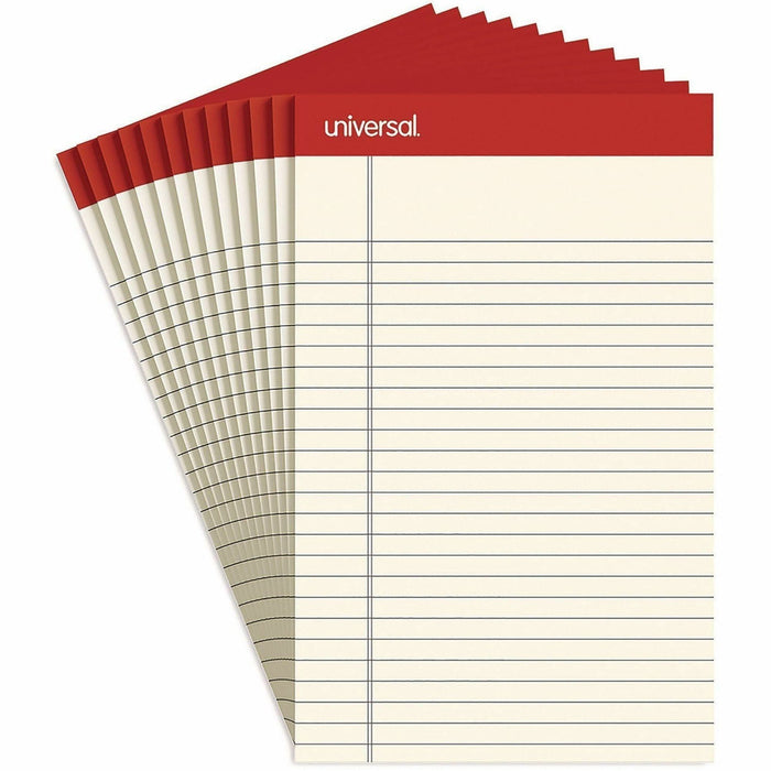 Universal Colored Perforated Ruled Writing Pads, Narrow Rule, 50 Ivory 5 x 8 Sheets, Dozen
