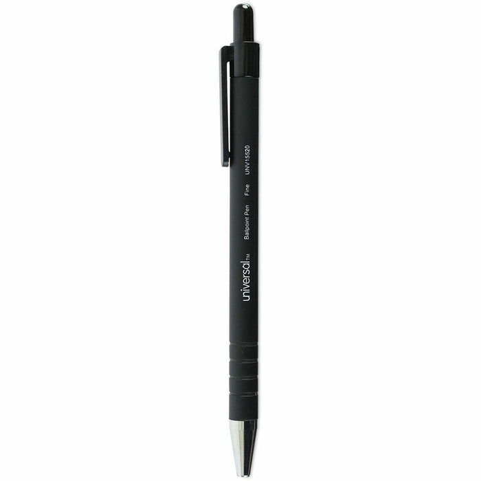 Universal Ballpoint Pen, Retractable, Fine 0.7 mm, Black Ink, Black Barrel, Dozen