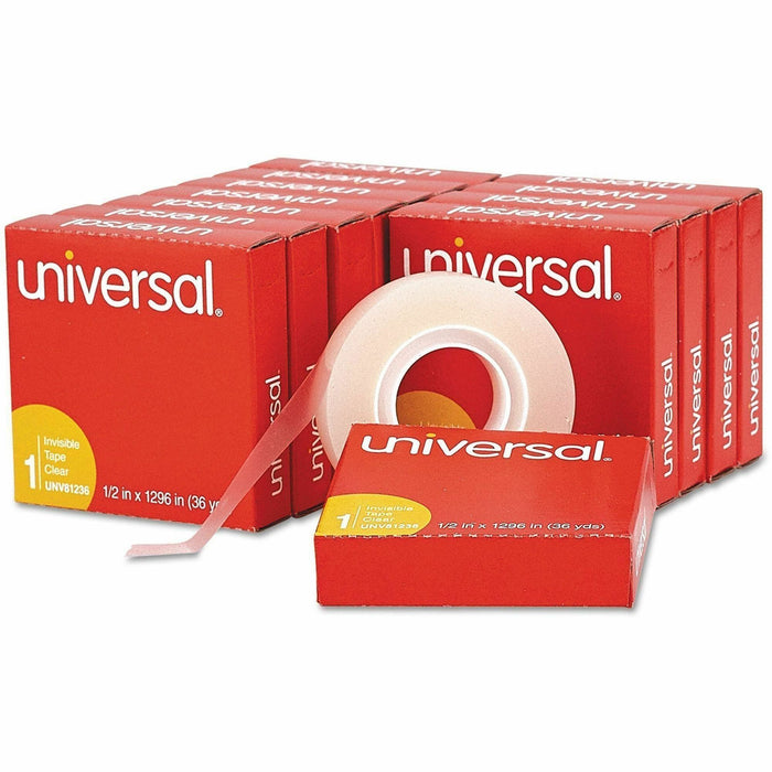 Universal Invisible Tape, 1" Core, 0.5" x 36 yds, Clear, 12/Pack