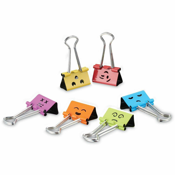 Universal Emoji Themed Binder Clips with Storage Tub, Medium, Assorted Colors, 42/Pack