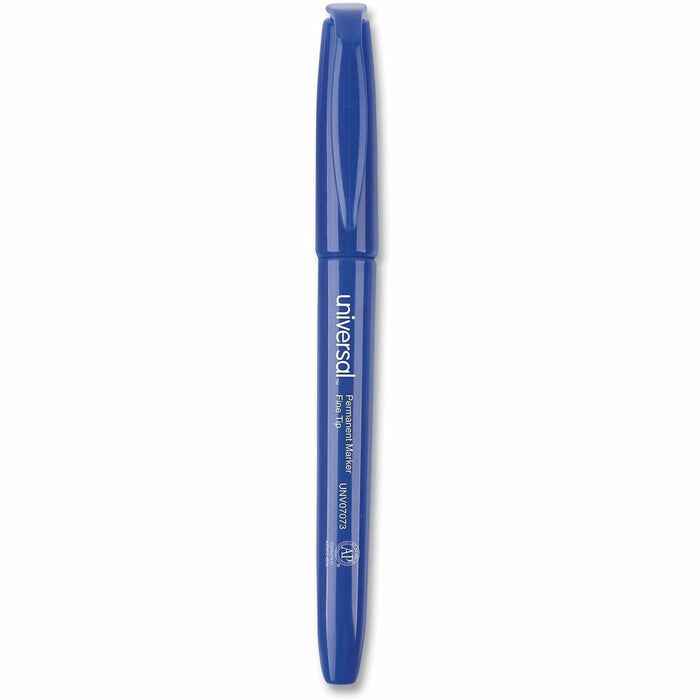 Universal Pen-Style Permanent Marker, Fine Bullet Tip, Blue, Dozen