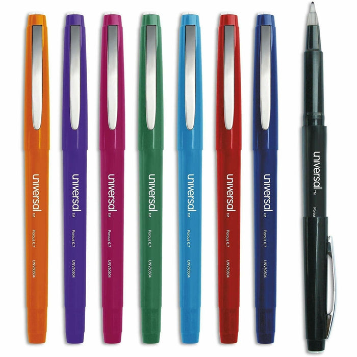 Universal Porous Point Pen, Stick, Medium 0.7 mm, Assorted Ink and Barrel Colors, 8/Pack