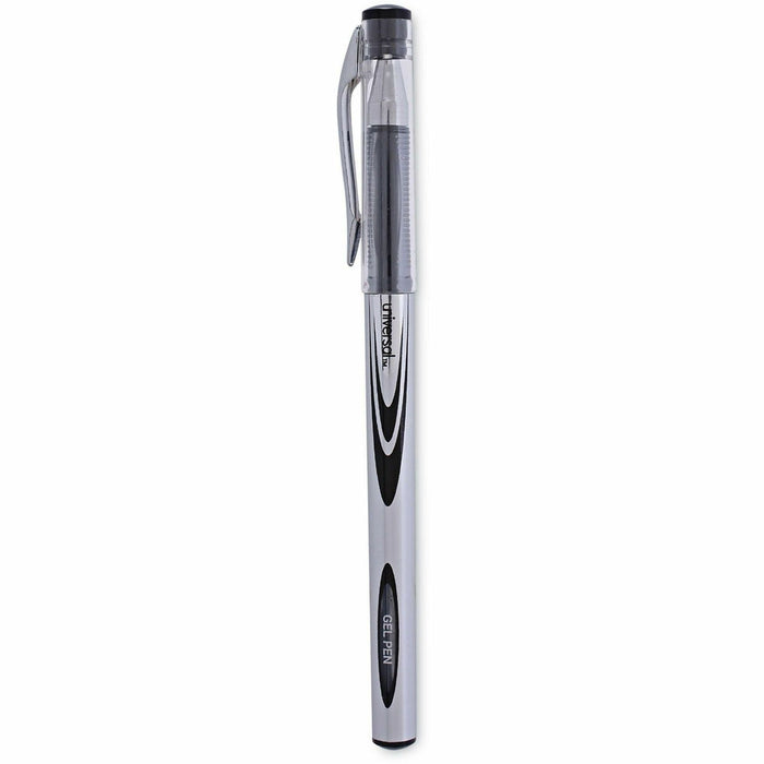 Universal Gel Pen, Stick, Medium 0.7 mm, Black Ink, Silver/Black Barrel, Dozen