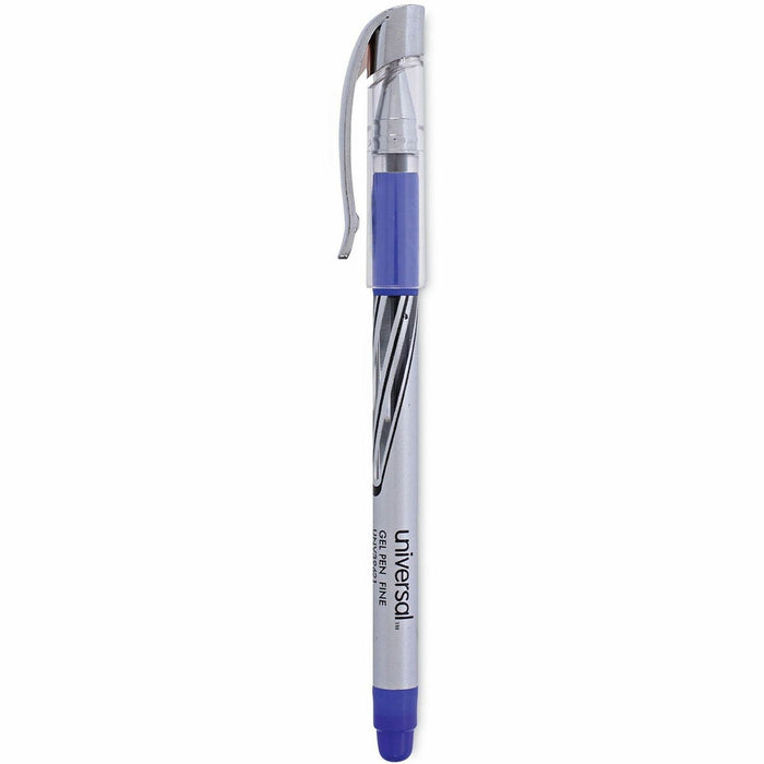 Universal Gel Pen, Stick, Medium 0.7 mm, Blue Ink, Silver/Blue Barrel, Dozen