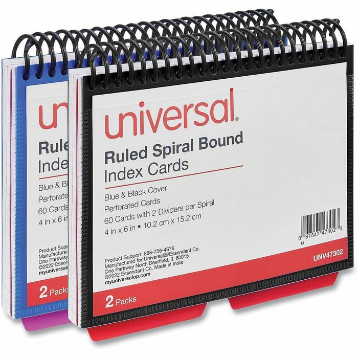 Universal Spiral Bound Index Cards, Ruled, 4 x 6, White, 120/Pack