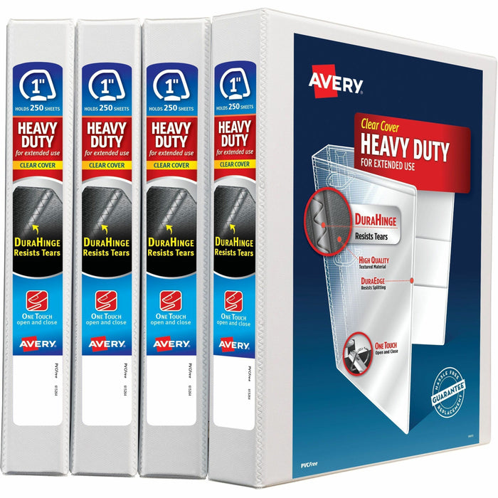 Avery Heavy-Duty View Binders, 1" One Touch Slant Rings, 4 White Binders