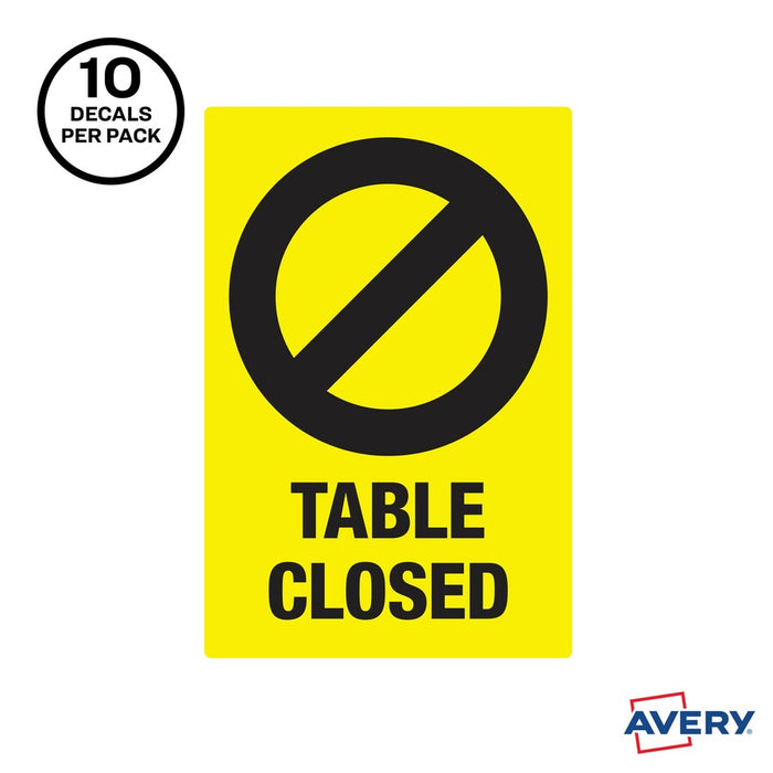 Avery® Surface Safe TABLE CLOSED Preprinted Decals