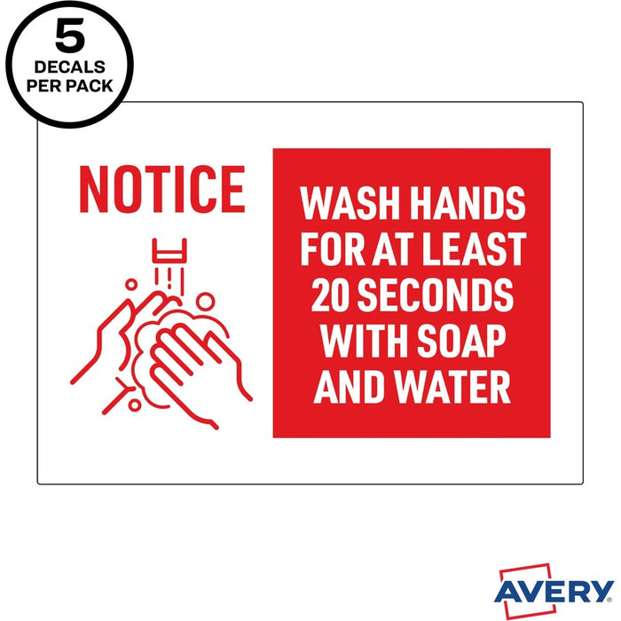 Avery® Surface Safe NOTICE WASH HANDS Wall Decals