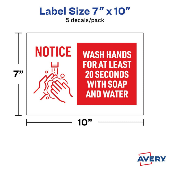 Avery® Surface Safe NOTICE WASH HANDS Wall Decals