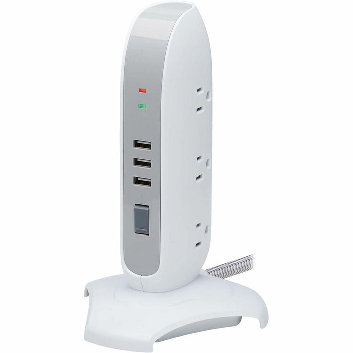 Tripp Lite by Eaton 5-Outlet Surge Protector Tower, 3x USB Ports (3.1A Shared), 6 ft. Cord, 5-15P Plug, 1200 Joules, White