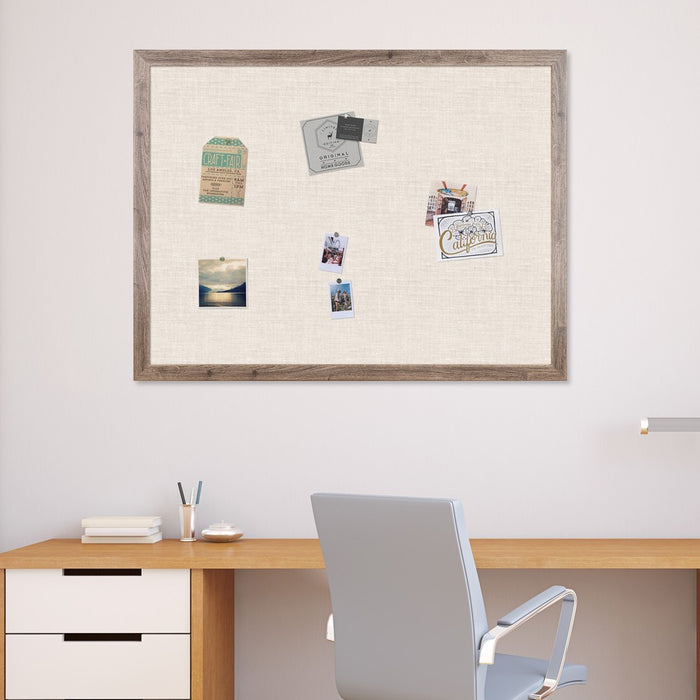 U Brands Linen Bulletin Board, 47" X 35" , Rustic Wood Frame