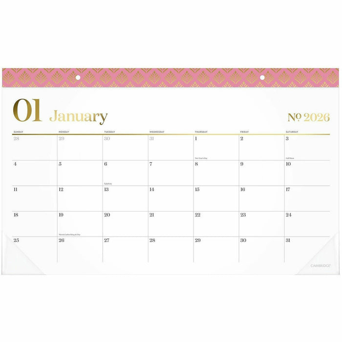 Cambridge WorkStyle 2026 Monthly Desk Pad Calendar, Green, Compact, 17 3/4" x 11"
