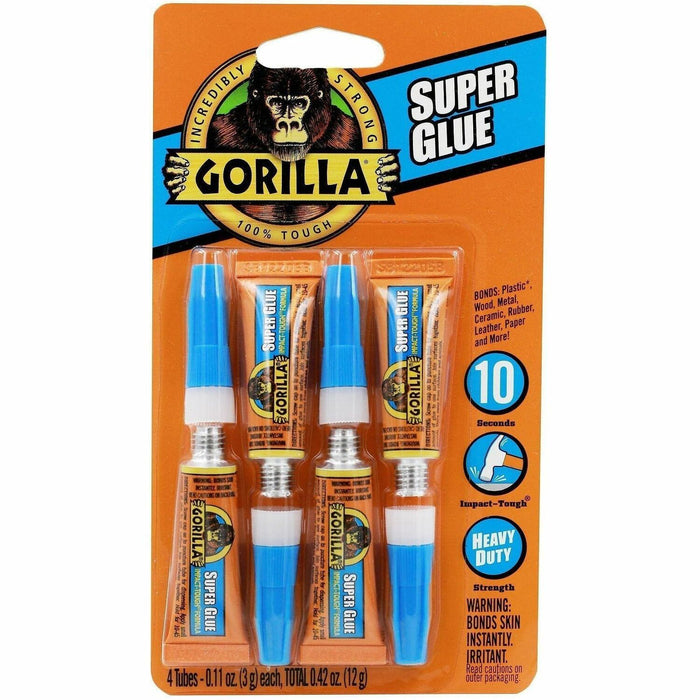 Gorilla Glue Super Glue, Four 3 Gram Tubes, Clear, (Pack of 1)