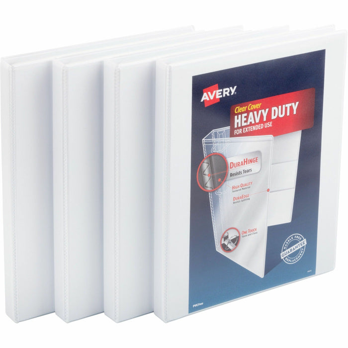 Avery Heavy-Duty View Binder, .5" One Touch Slant Rings, 4 White Binders