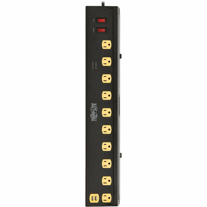 Tripp Lite by Eaton Protect It! 10-Outlet Surge Protector with Swivel Light Bars - 5-15R Outlets, 2 USB Ports, 6 ft. (1.8 m) Cord, 1350 Joules, Black