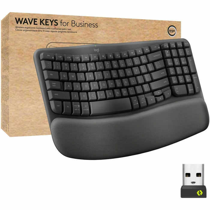 Logitech Wave Keys for Business, Wireless Ergonomic Keyboard with Cushioned Palm Rest, Logi Bolt Technology, Graphite