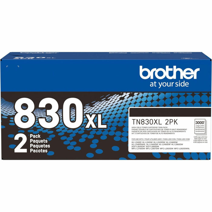 Brother Genuine TN830XL 2PK High Yield Black Toner Cartridge Twin-Pack