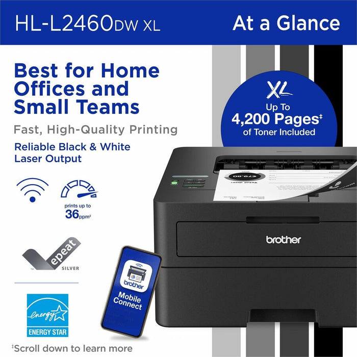 Brother HL-L2460DWXL Desktop Wired Laser Printer - Monochrome