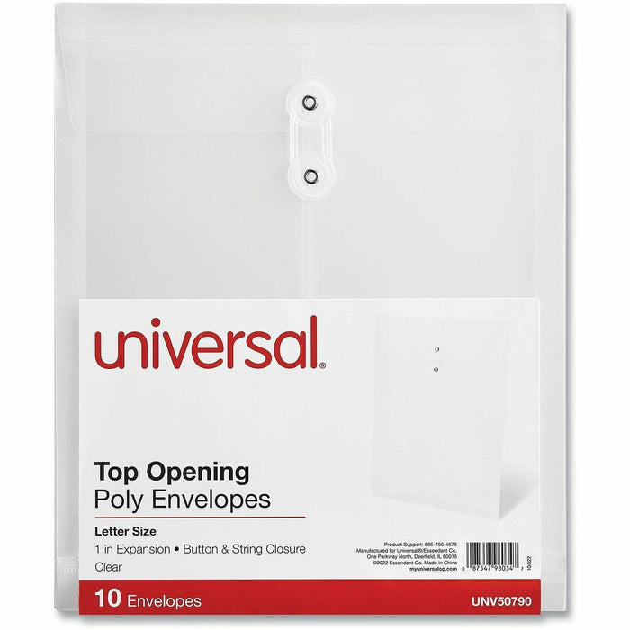 Universal Top Opening Poly Envelopes, 1.25" Expansion, Letter Size, Clear, 10/Pack