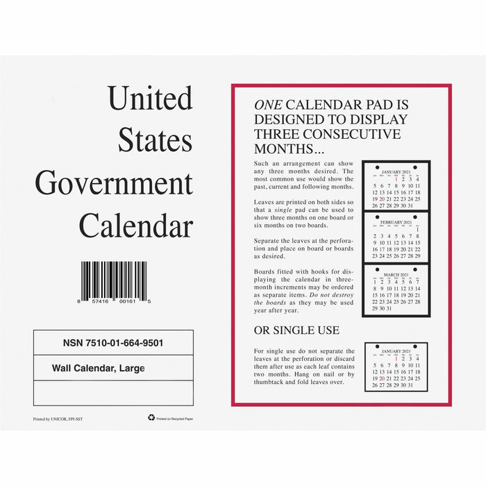 Unicor Monthly Wall Calendar