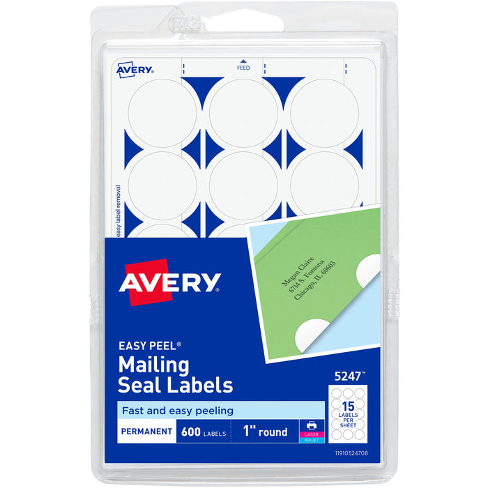 Avery® Mailing Seals, Permanent, 1" Diameter, 600 Labels (5247)