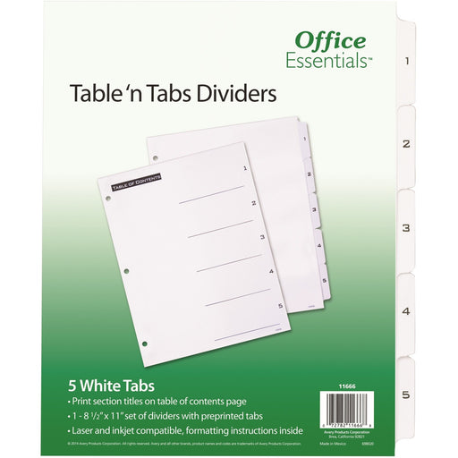 Avery® B/W Print Table of Contents Tab Dividers