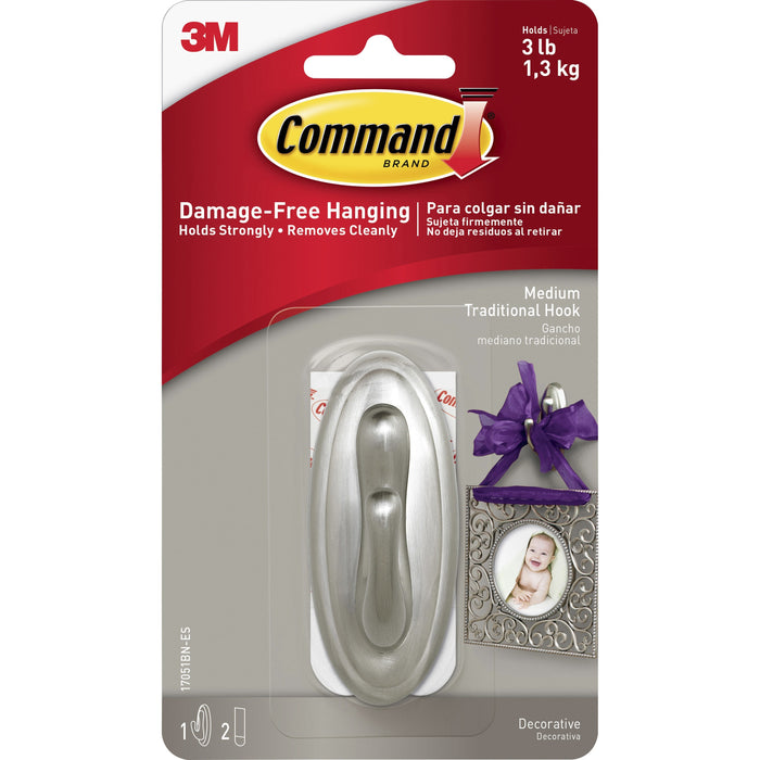 Command Medium Traditional Hook, Brushed Nickel