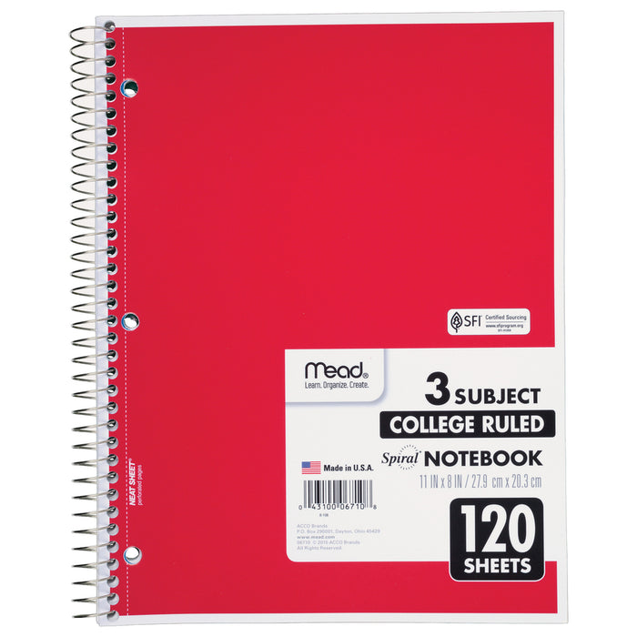 Mead 3-Subject Wire-bound Notebook - Letter-size