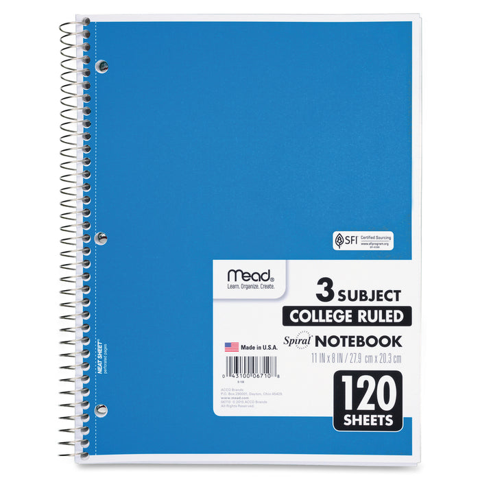 Mead 3-Subject Wire-bound Notebook - Letter-size