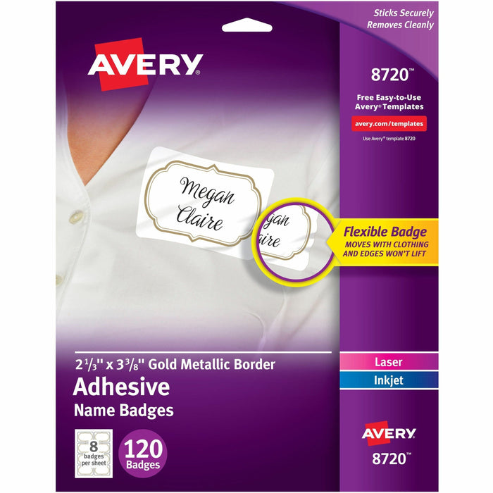 Avery® Self-Adhesive Removable Name Tag Labels with Gold Metallic Border