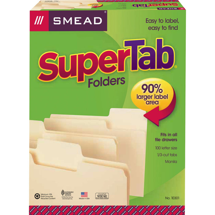 Smead SuperTab 1/3 Tab Cut Letter Recycled Top Tab File Folder