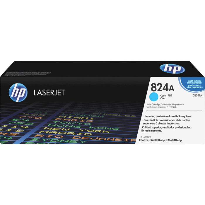 HP 824A (CB381A) Original Laser Toner Cartridge - Single Pack - Cyan - 1 Each