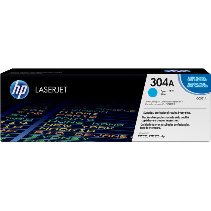 HP 304A (CC531A) Original Standard Yield Laser Toner Cartridge - Single Pack - Cyan - 1 Each