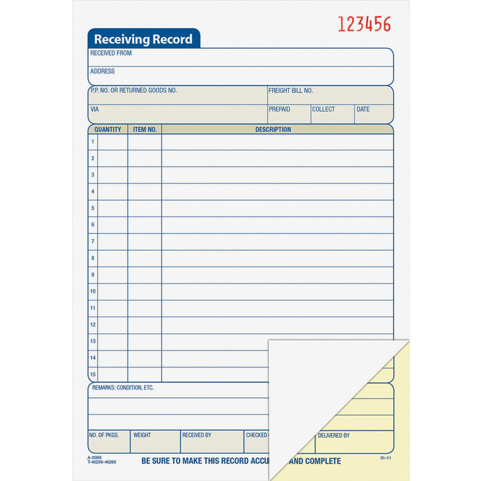 Adams Carbonless Receiving Record Book