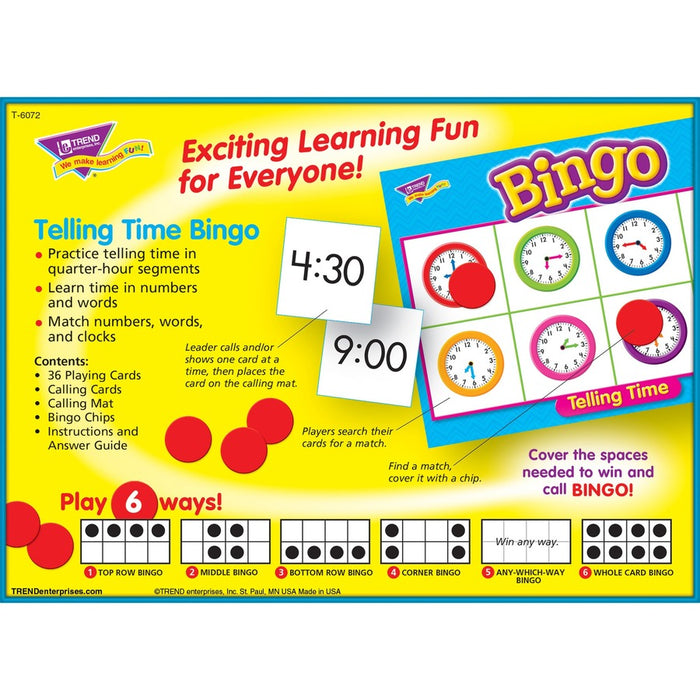 Trend Telling Time Bingo Game