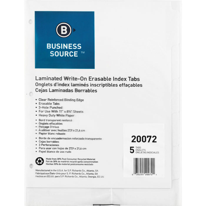 Business Source 3-Ring 5-Tab Erasable Tab Indexes