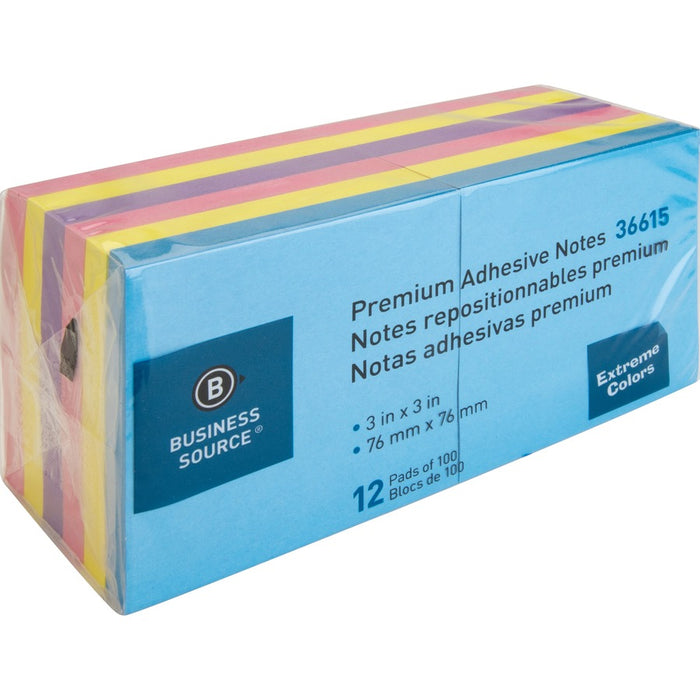 Business Source 3x3 Extreme Colors Adhesive Notes
