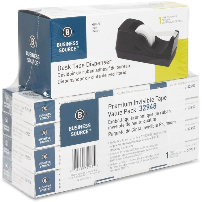 Business Source Invisible Tape Dispenser Value Pack