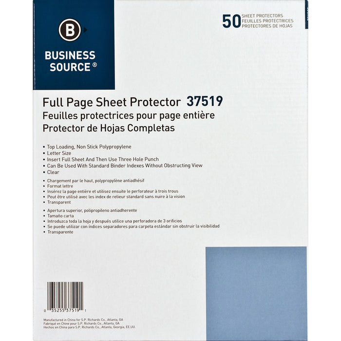 Business Source Full Sheet Top Load Poly Sheet Protectors