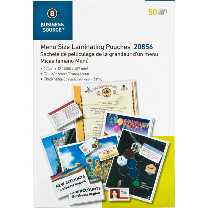 Business Source 5 mil Menu-size Laminating Pouches