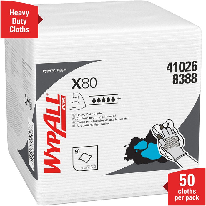Wypall Power Clean X80 Heavy Duty Cloths Extended Use Cloths Quarter-fold Format