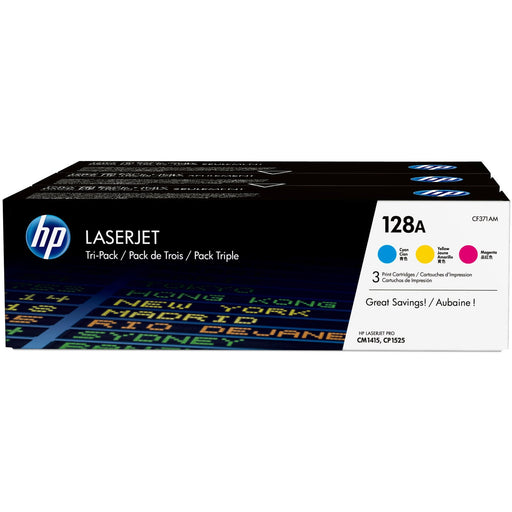 HP 128A (CF371AM) Original Laser Toner Cartridge - Tri-pack - Cyan, Magenta, Yellow - 3 / Carton