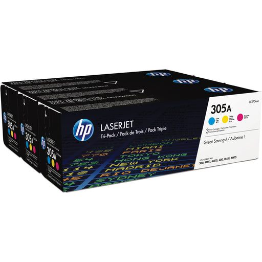 HP 305A CYM (CF370AM) Original Laser Toner Cartridge - Tri-pack - Cyan, Magenta, Yellow - 3 / Carton