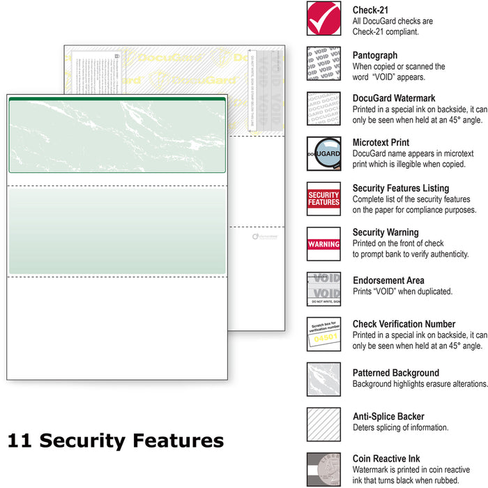 DocuGard High Security Green Marble Business Checks with 11 Features to Prevent Fraud